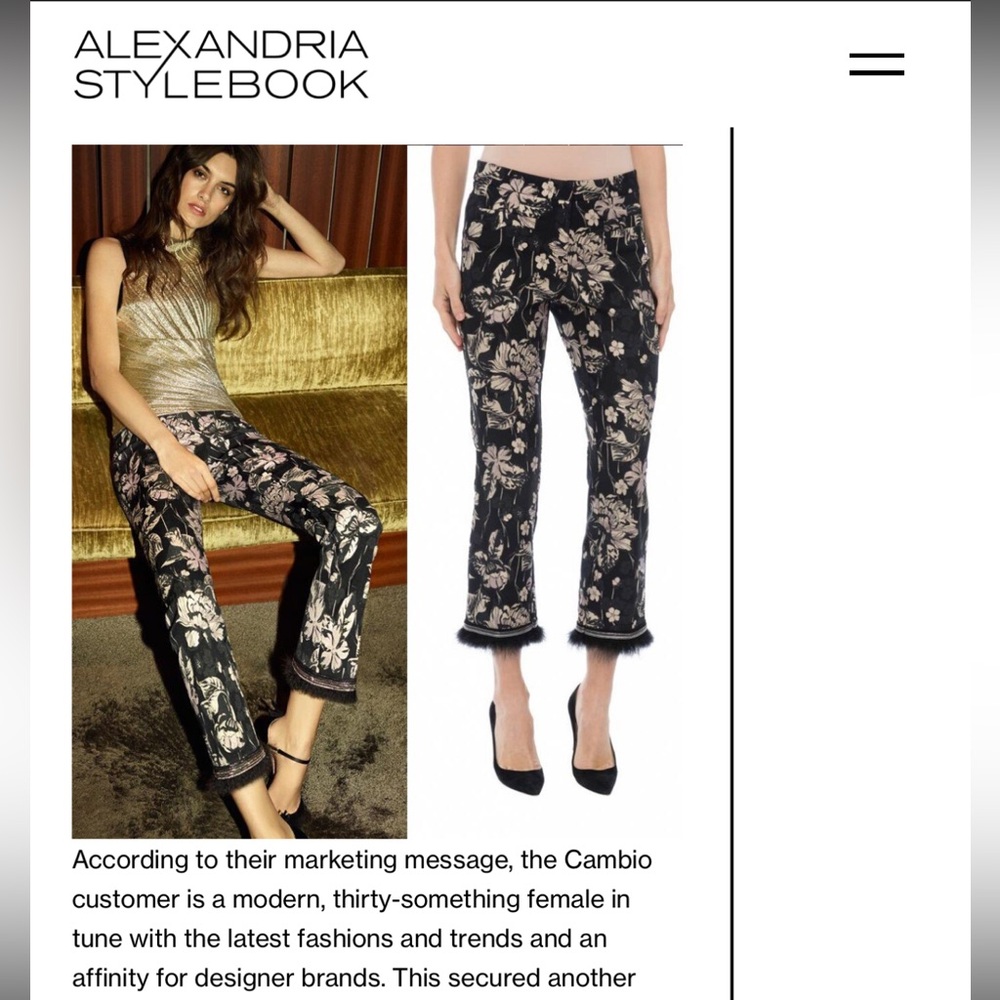 Pants Floral Black and Cream with Feather Trim